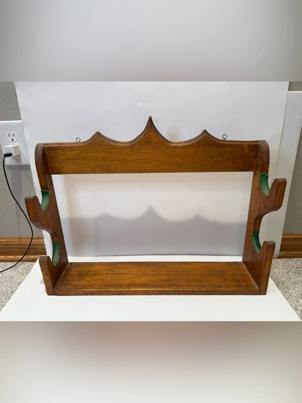 Vintage Wooden Wall Display Rack Felt Lined Shelf
